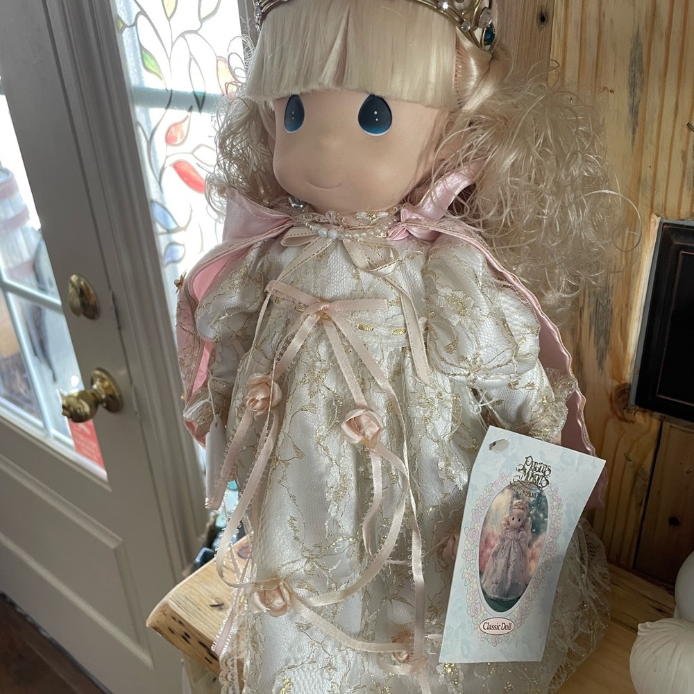 Precious Moments White and Gold Doll with Elegant Dress